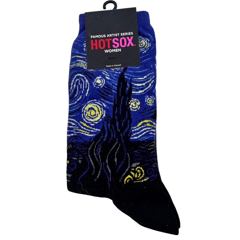 Hot Sox Womens Famous Artist Series Starry Night Van Gogh Crew Socks Royal Blue